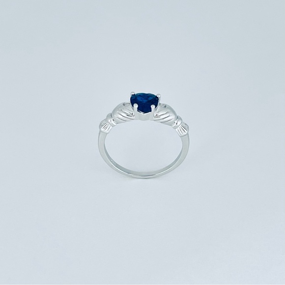 Sterling Silver Claddagh Blue Sapphire CZ Ring, September Birthstone - Picture 9 of 13